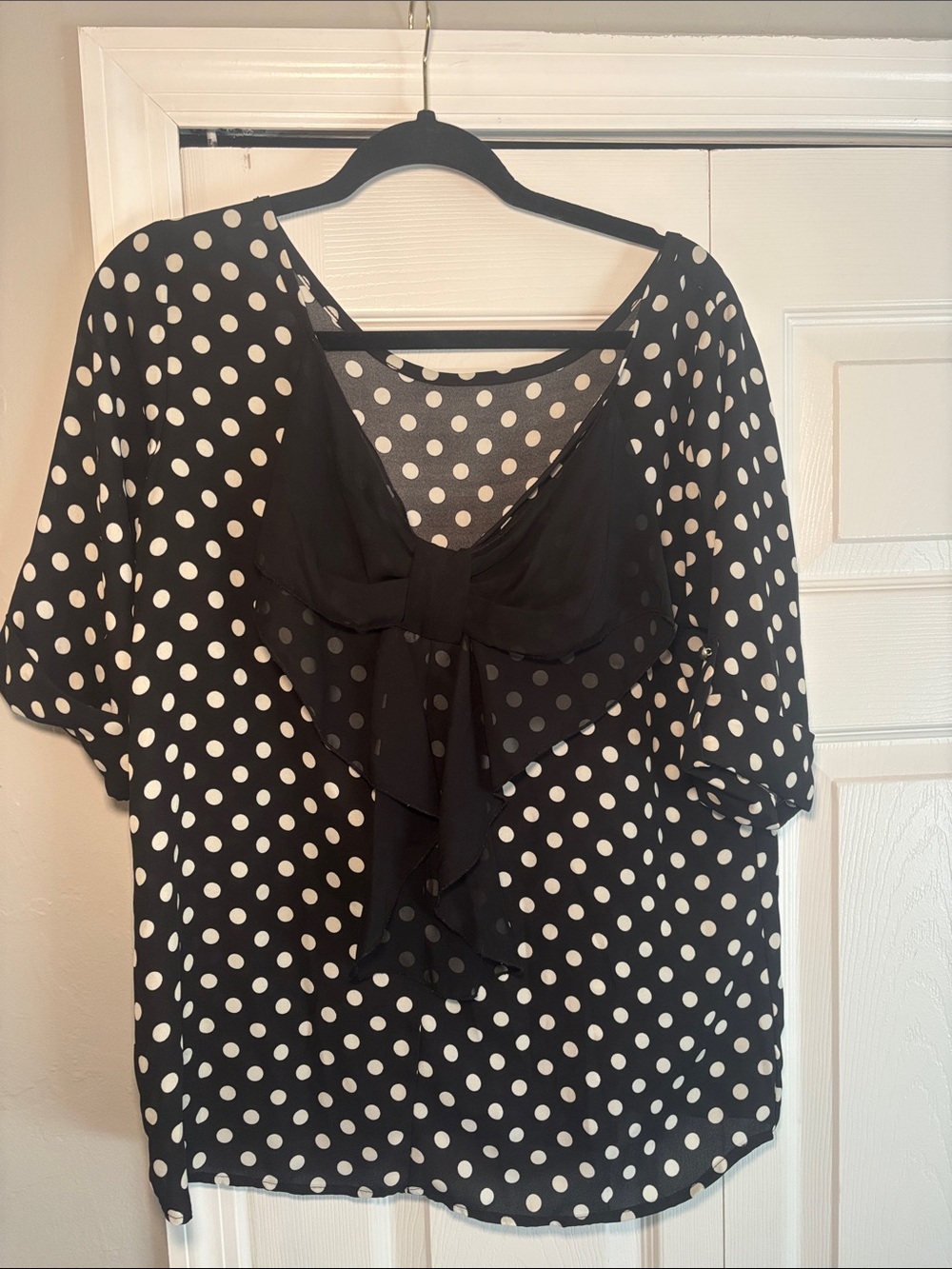 Black and White Polka Dot Women's bow back blouse